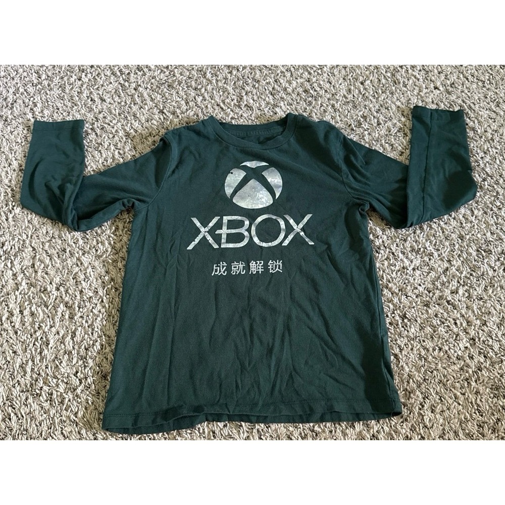 Xbox Boys Forest Green Silver Long Sleeve Tee Size Medium